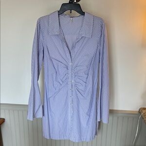 Free People Light Blue White Striped Button Front Dress